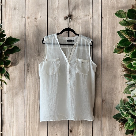 Apt. 9 Light Cream Semi Sheer Button Front Sleeveless Top - Picture 3 of 10